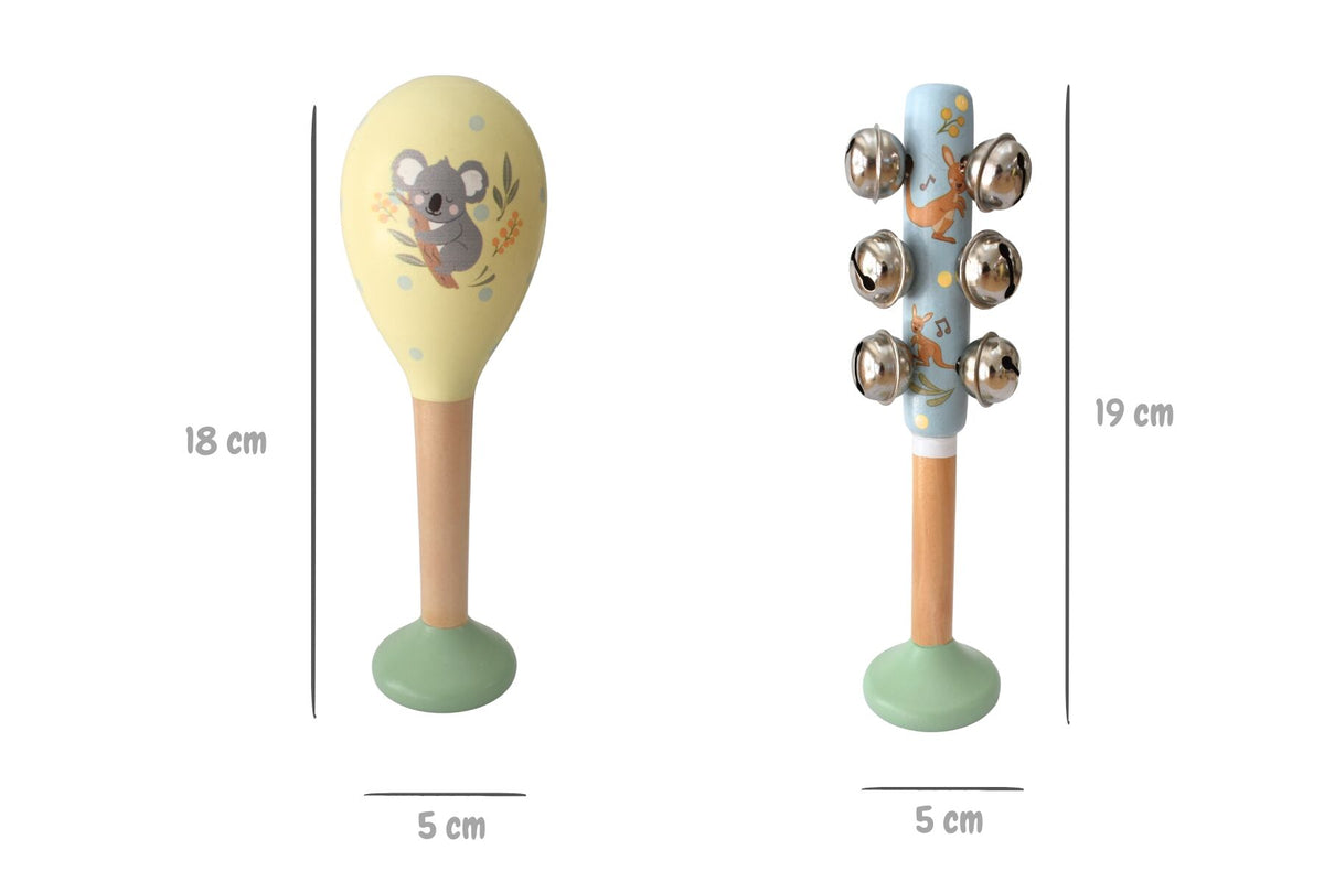 BUSH BUDDIES KOALA MARACA & KANGAROO BELLSTICK SET