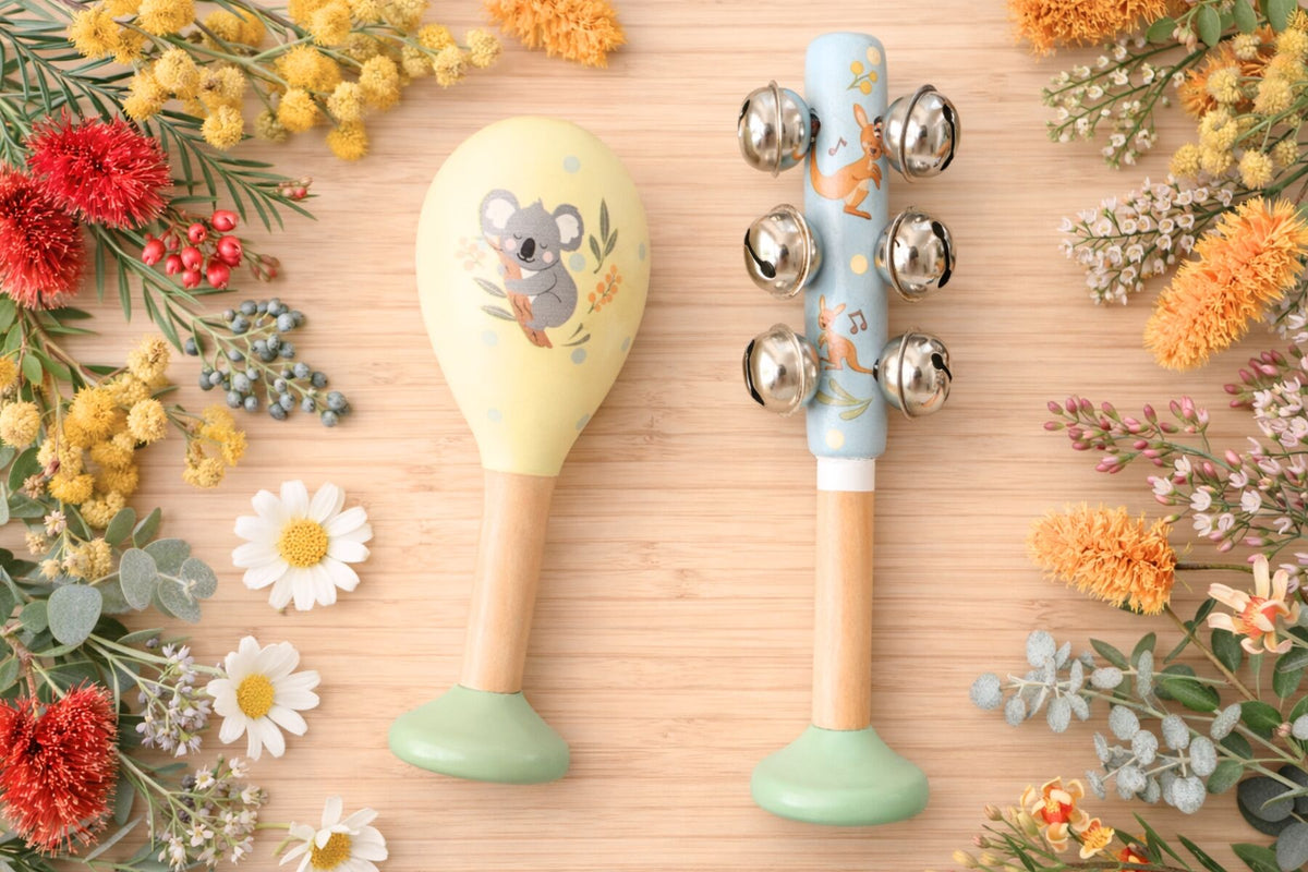 BUSH BUDDIES KOALA MARACA & KANGAROO BELLSTICK SET