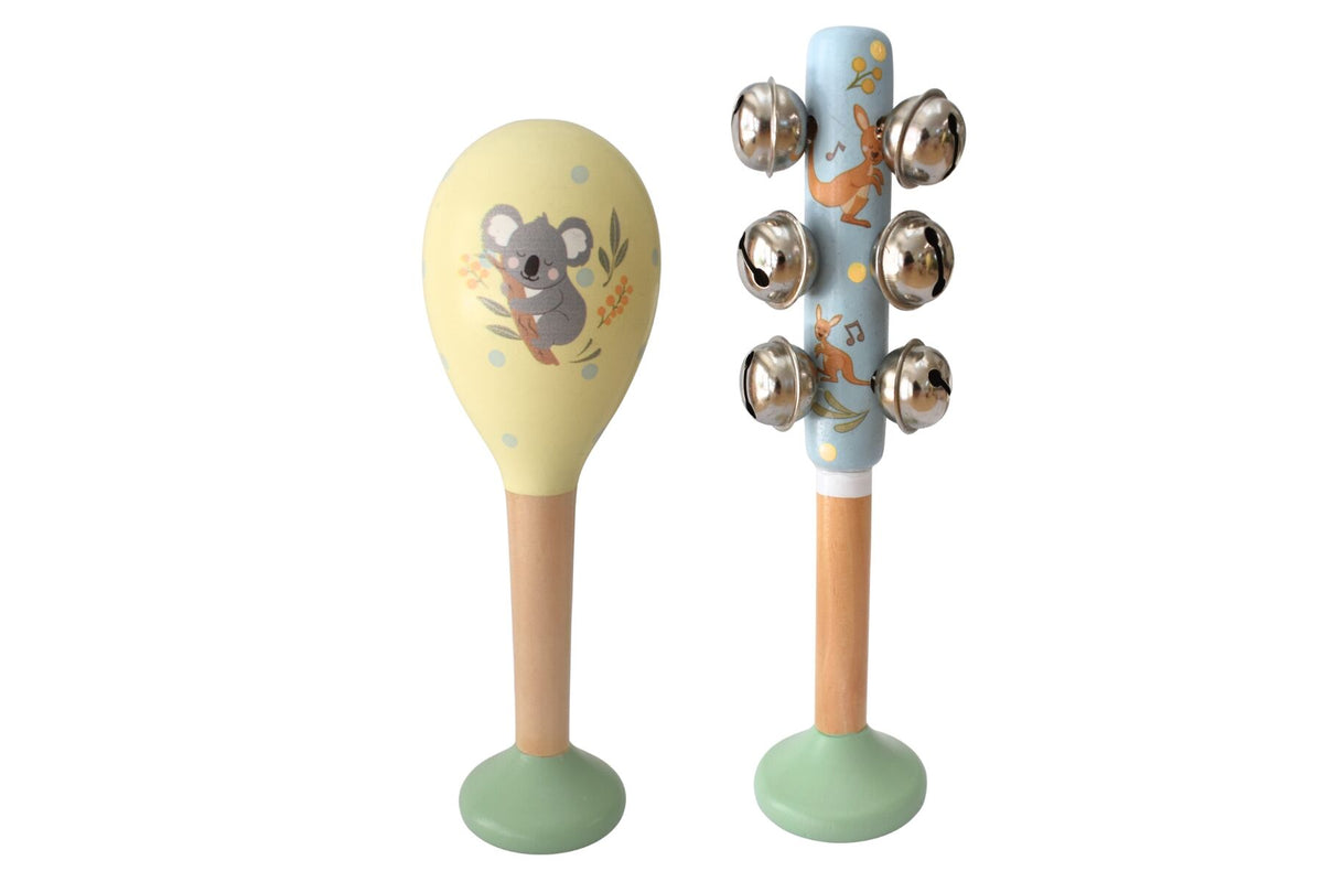 BUSH BUDDIES KOALA MARACA & KANGAROO BELLSTICK SET