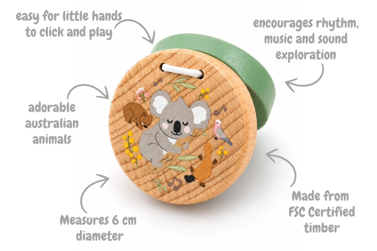 AUSSIE BUDDIES KOALA& KANGAROO WOODEN CASTANETS -SET OF 2