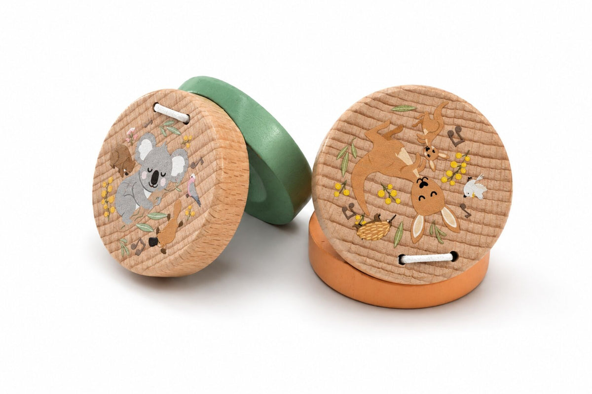 AUSSIE BUDDIES KOALA& KANGAROO WOODEN CASTANETS -SET OF 2