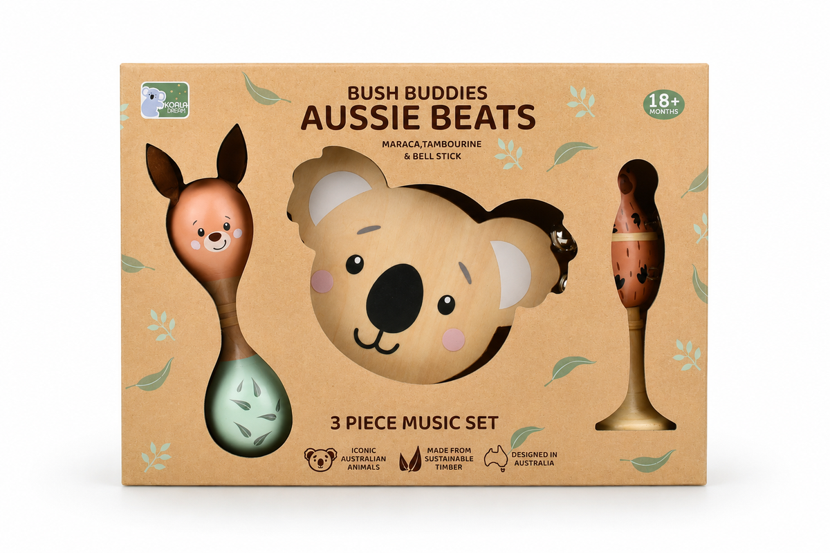 BUSH BUDDIES AUSSIE BEATS MARACA TAMBOURINE BELL STICK SET