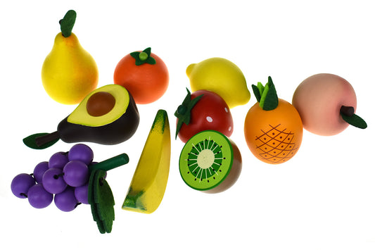 WOODEN FRUITS 10-PC SET WITH WOODEN CRATE