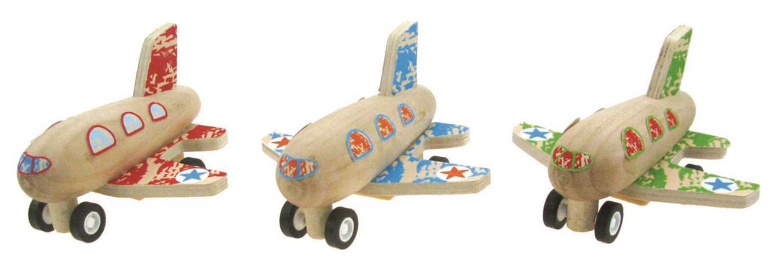 WOODEN PULL BACK AIRPLANE SET OF 3