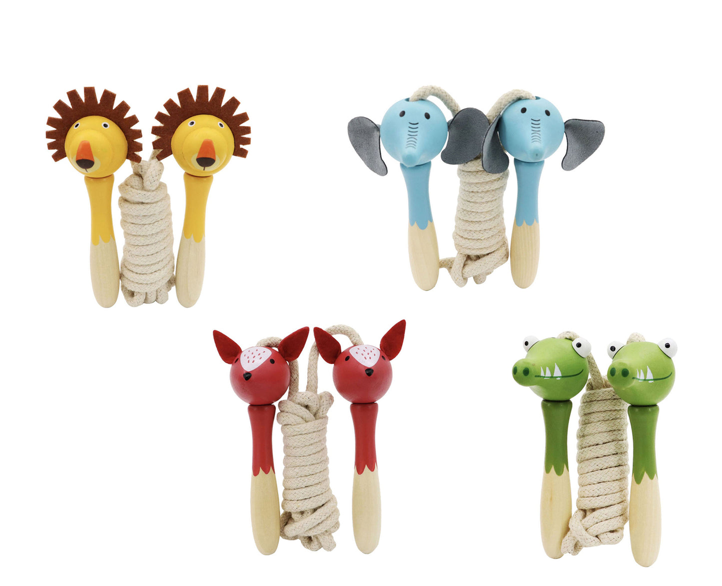 WOODEN SKIPPING ROPE JUNGLE ANIMAL SET OF 4