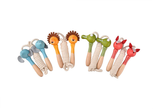 WOODEN SKIPPING ROPE JUNGLE ANIMAL SET OF 4