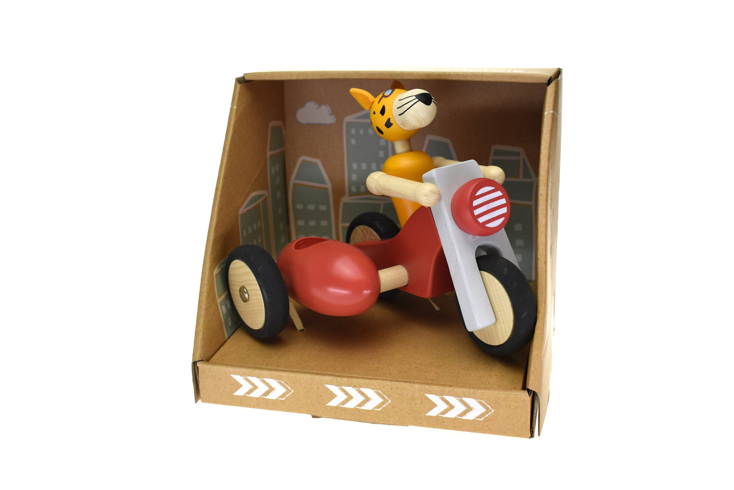 RETRO MOTOR TRICYCLE WITH CUTE LEOPARD DRIVER RED - LARGE