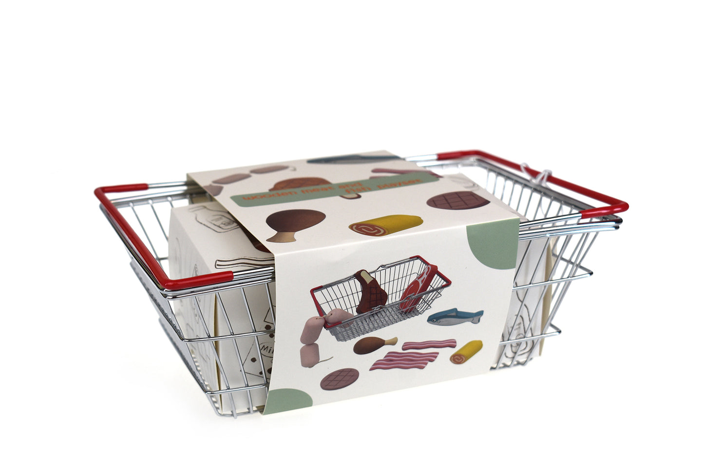 WOODEN MEAT & FISH PLAYSET WITH METAL BASKET