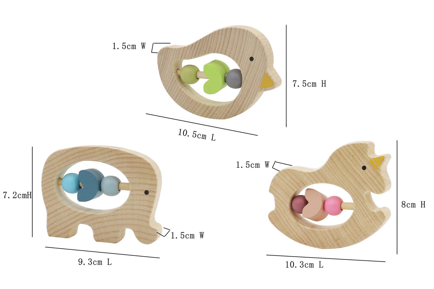 WOODEN ANIMAL RATTLE SET OF 3