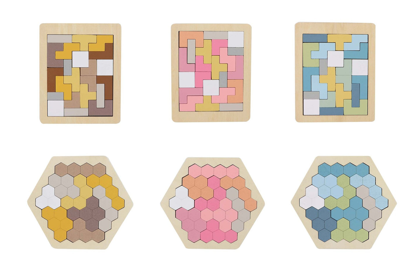 WOODEN HEXAGON & PENTOMINO BRAINTEASER PUZZLE PRICE FOR 6