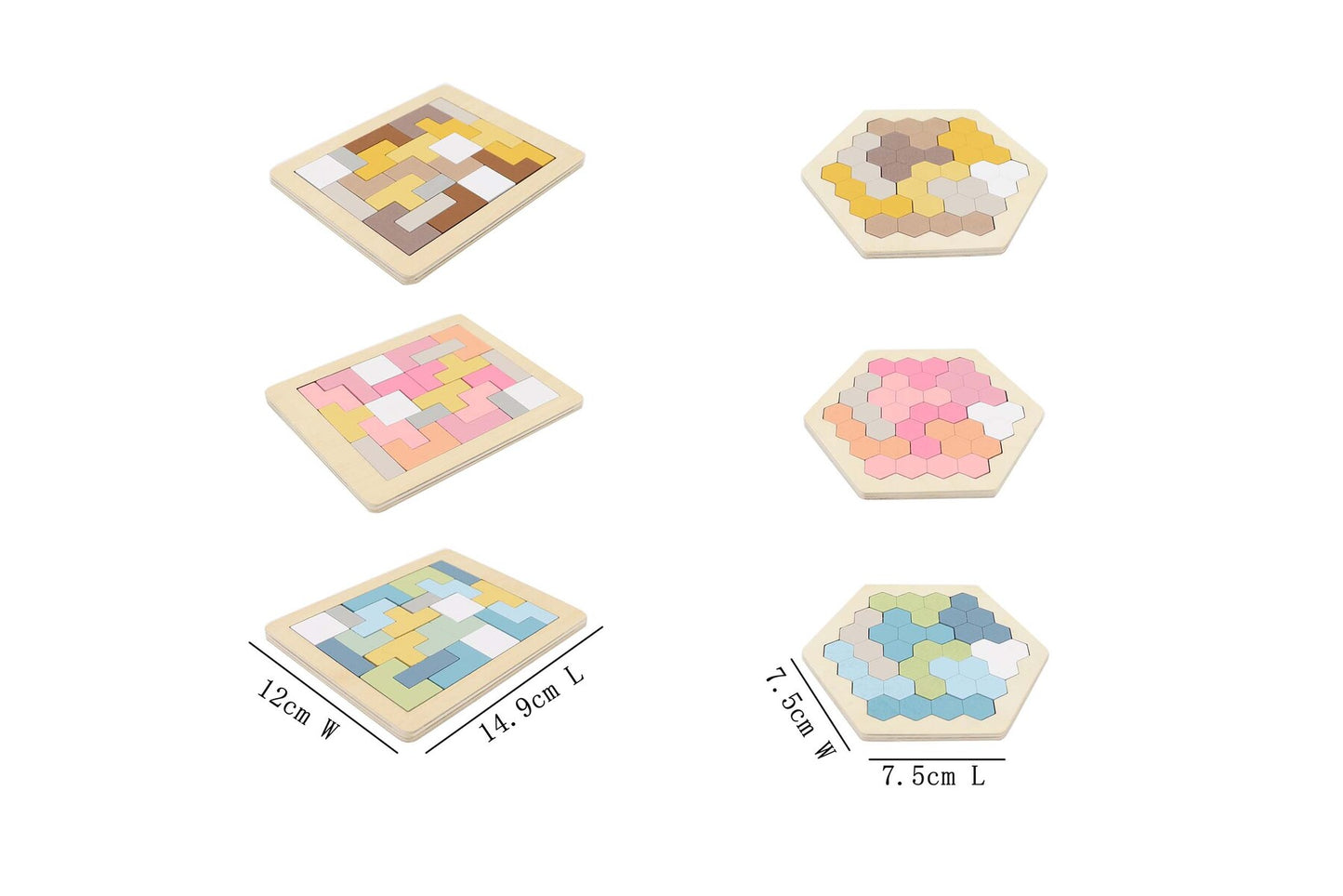 WOODEN HEXAGON & PENTOMINO BRAINTEASER PUZZLE PRICE FOR 6