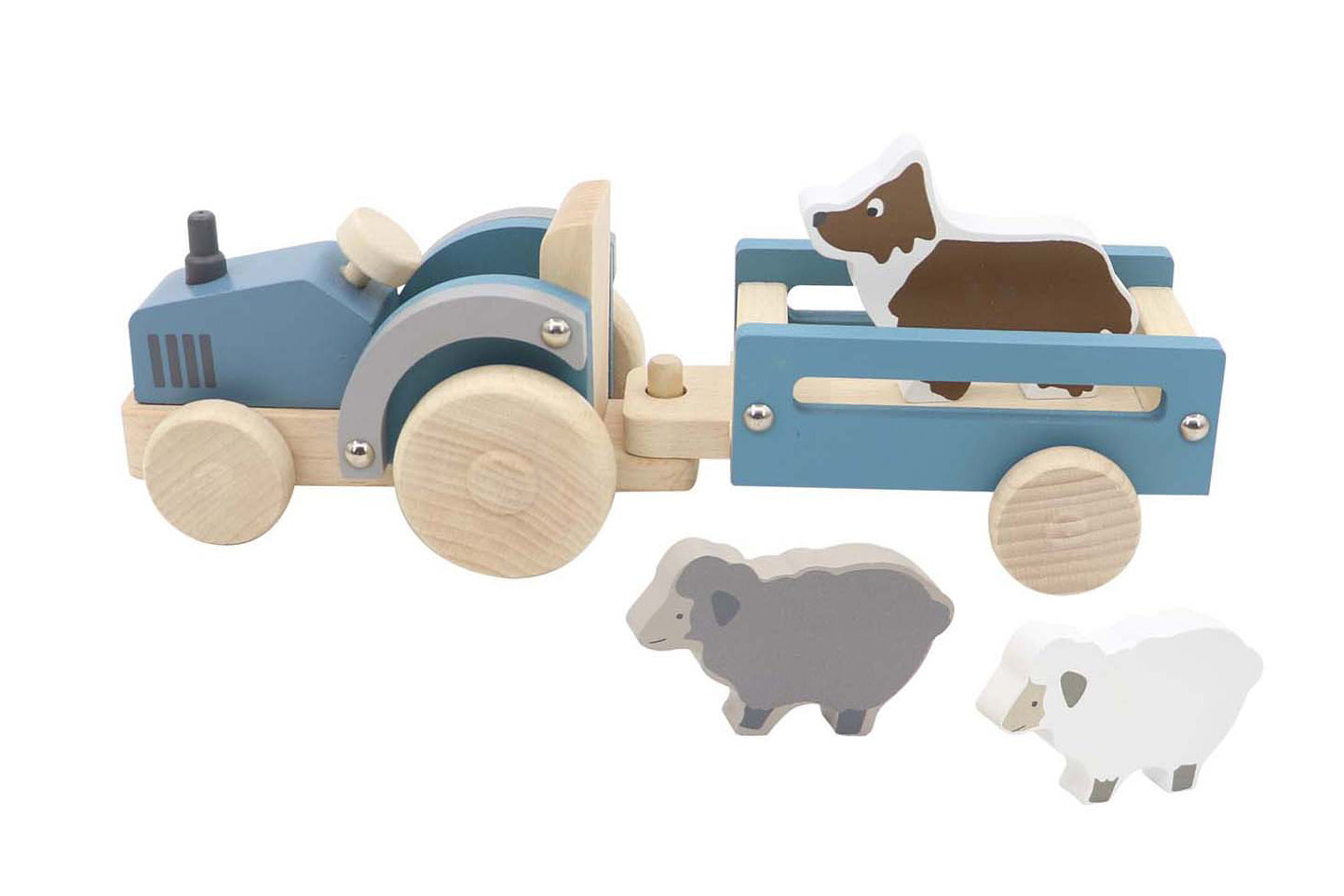 WOODEN TRACTOR WITH SHEEP DOG