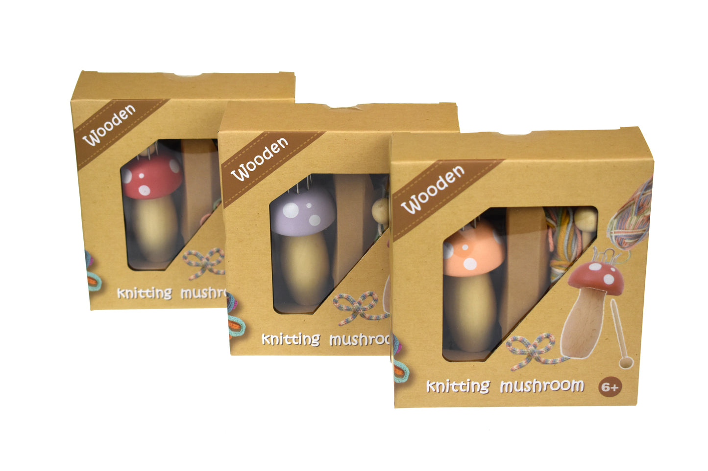 WOODEN MUSHROOM KNITTING NANCY CRAFT KIT -PK 3