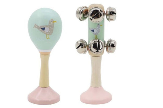 CALM & BREEZY SEAGULL WOODEN MARACA & BELL STICK 2PC MUSIC SET