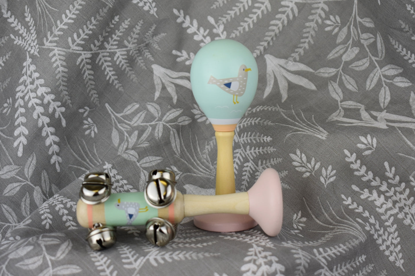 CALM & BREEZY SEAGULL WOODEN MARACA & BELL STICK 2PC MUSIC SET