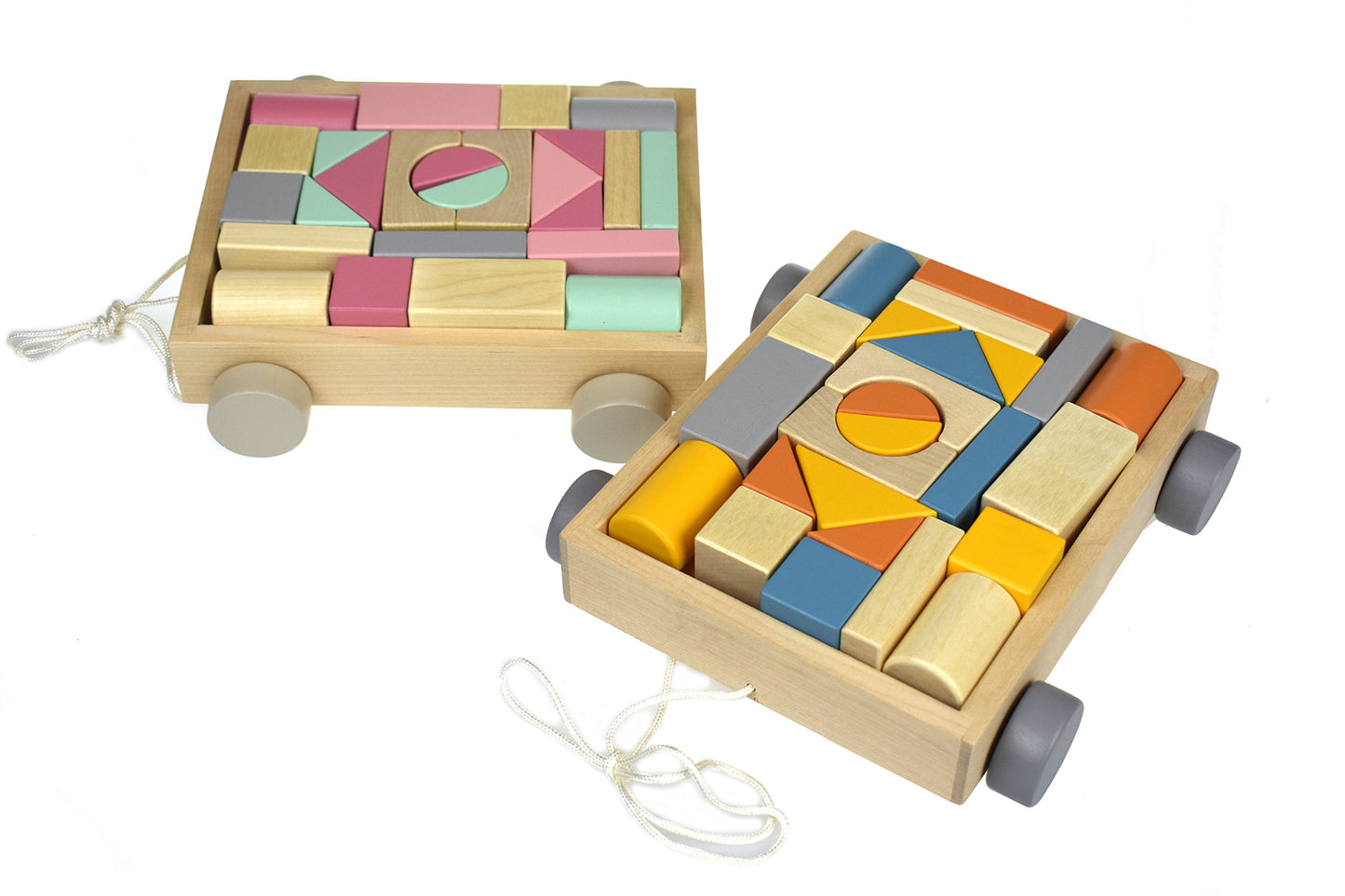 WOODEN BLOCKS AND PULL ALONG CART