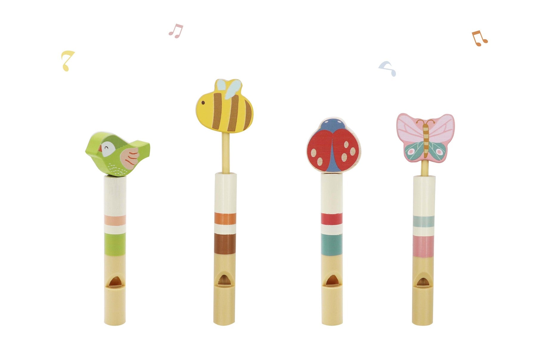 WOODEN SPRING ANIMALS SLIDE WHISTLE SET OF 4