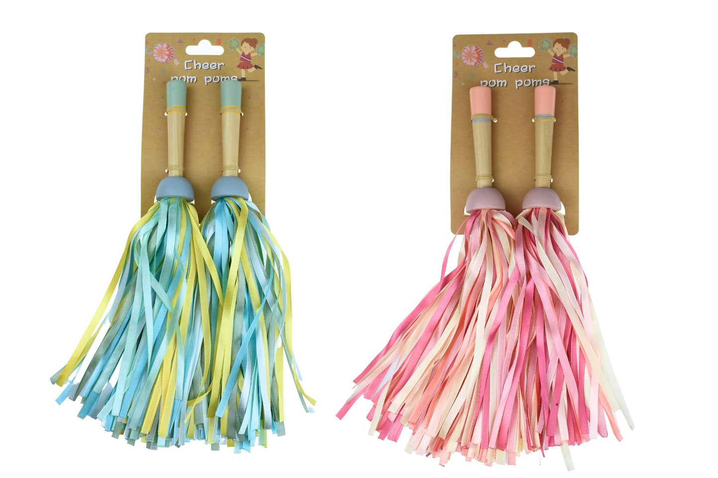 WOODEN CHEER POM POMS 2 PAIRS