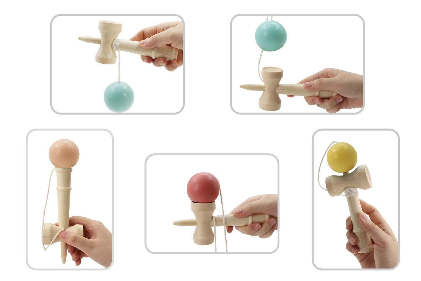 WOODEN KENDAMA CATCH THE BALL GAME SET OF 4