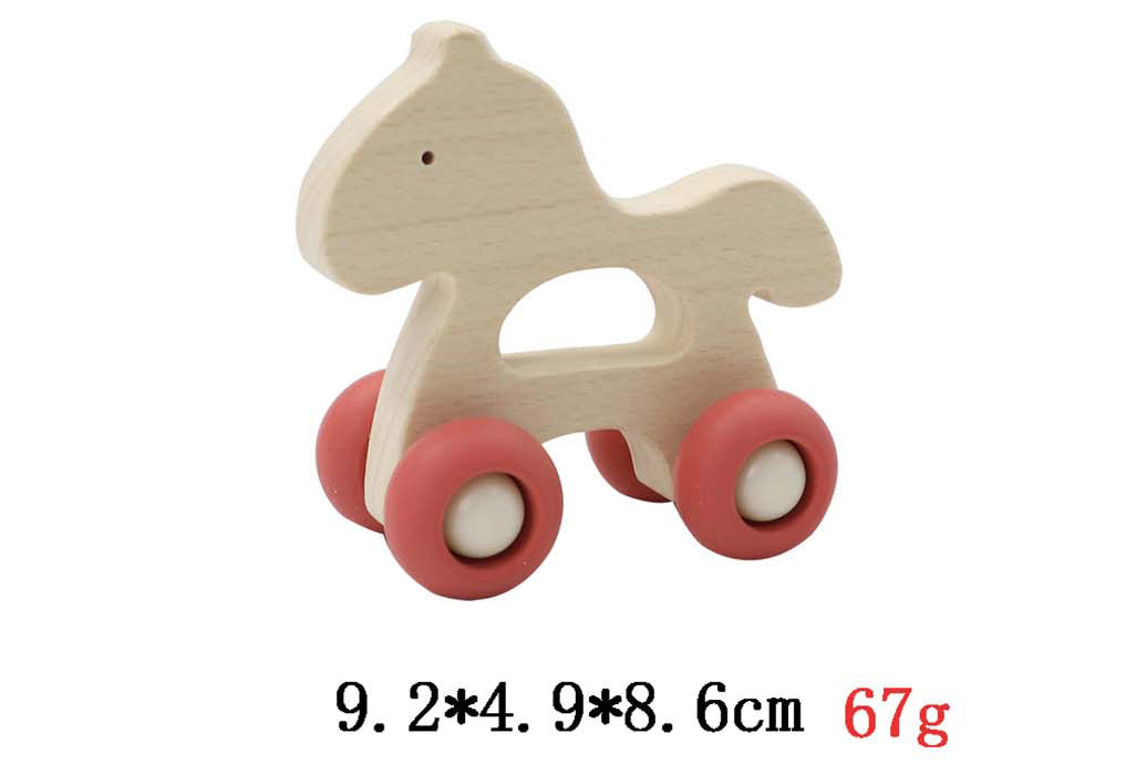 WOODEN GRIP HORSE WITH SILICONE WHEELS