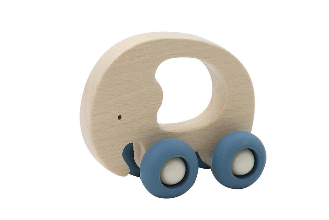 WOODEN GRIP ELEPHANT WITH SILICONE WHEELS