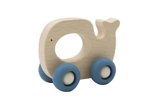 WOODEN GRIP WHALE WITH SILICONE WHEELS