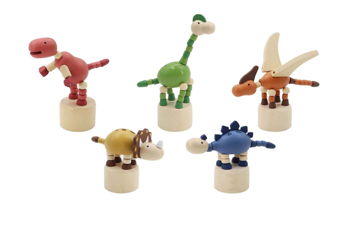 WOODEN DANCING DINOSAUR SET OF 5