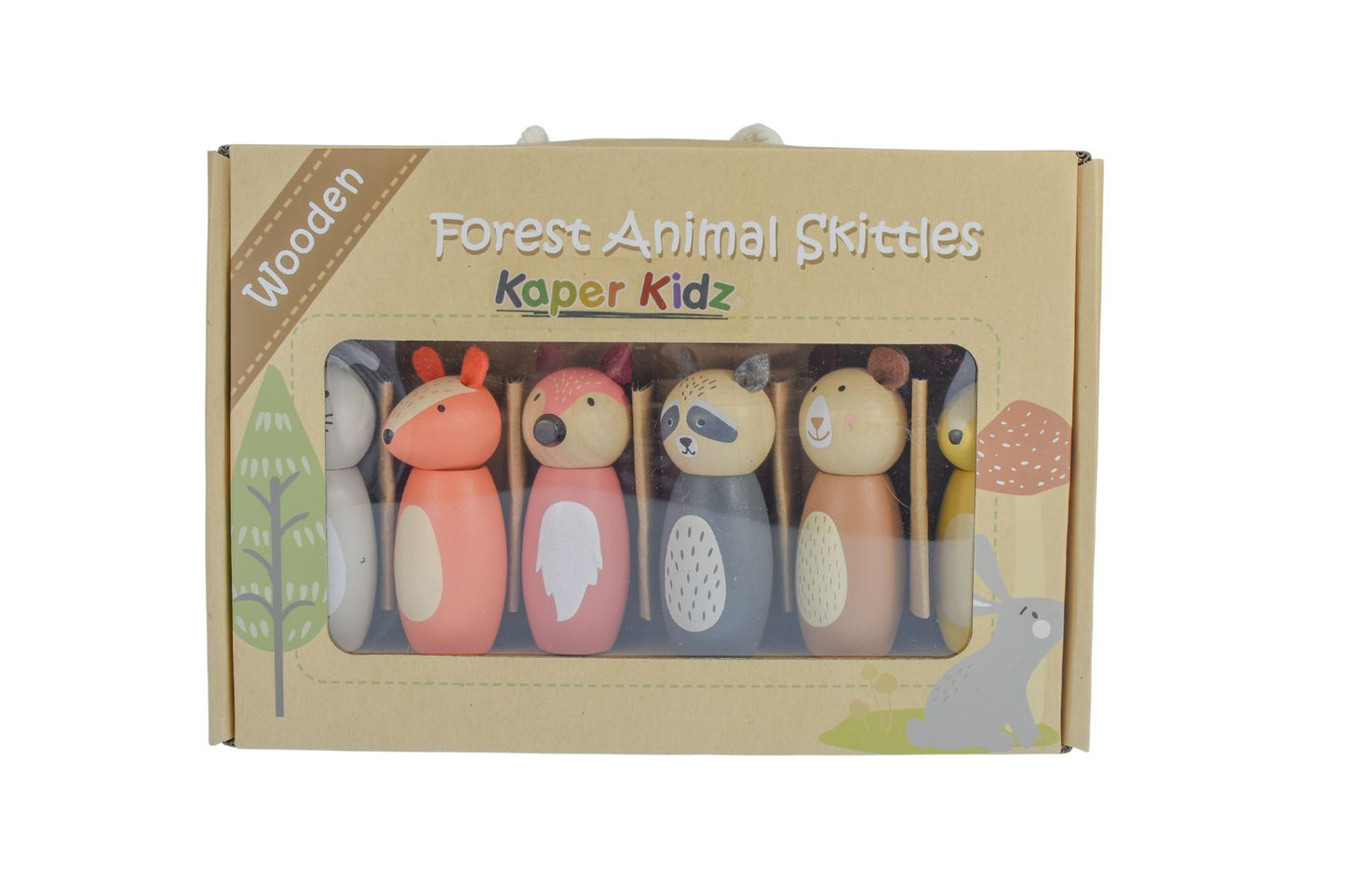 WOODEN ANIMAL BOWLING SET SKITTLES