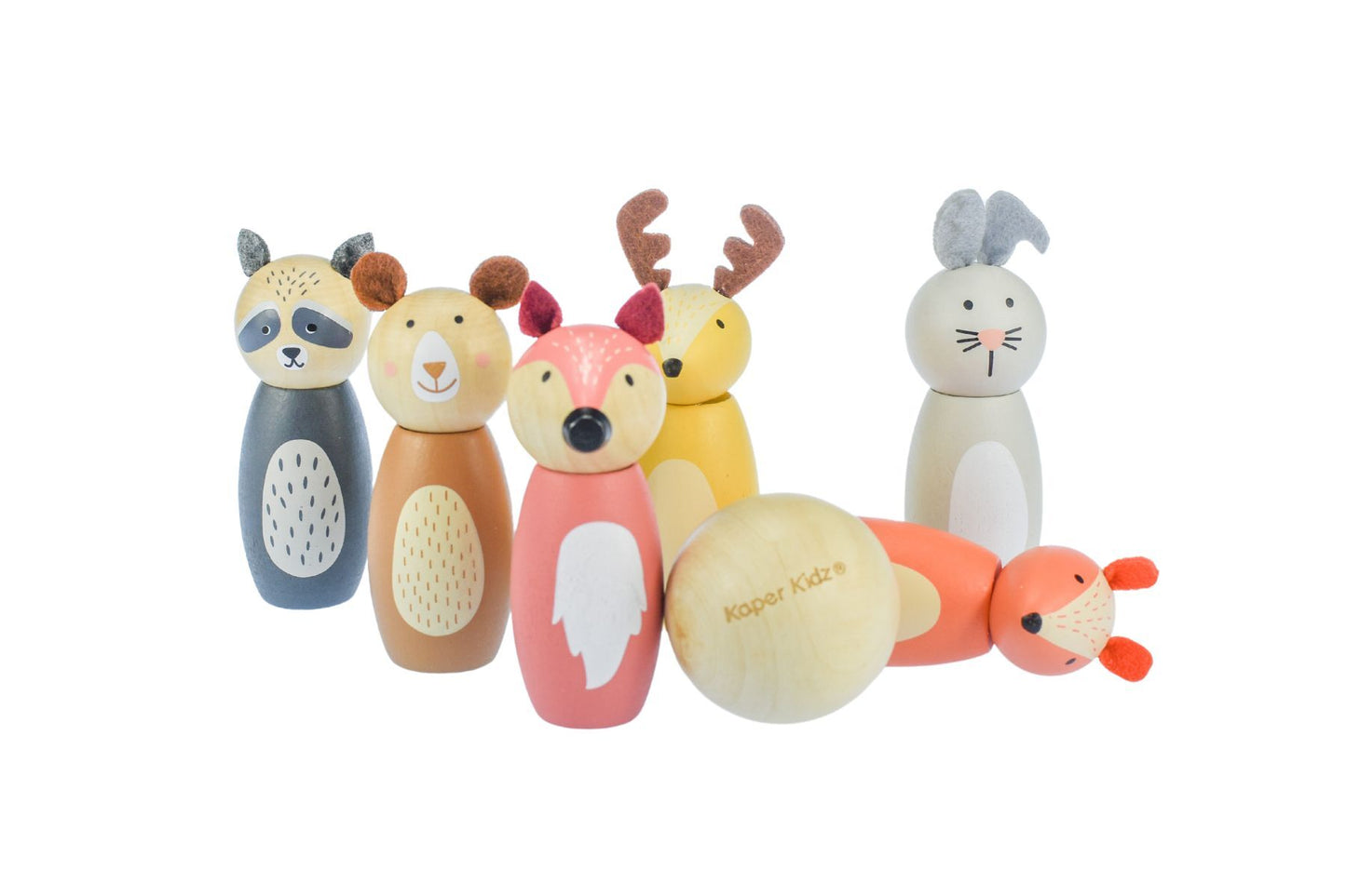 WOODEN ANIMAL BOWLING SET SKITTLES