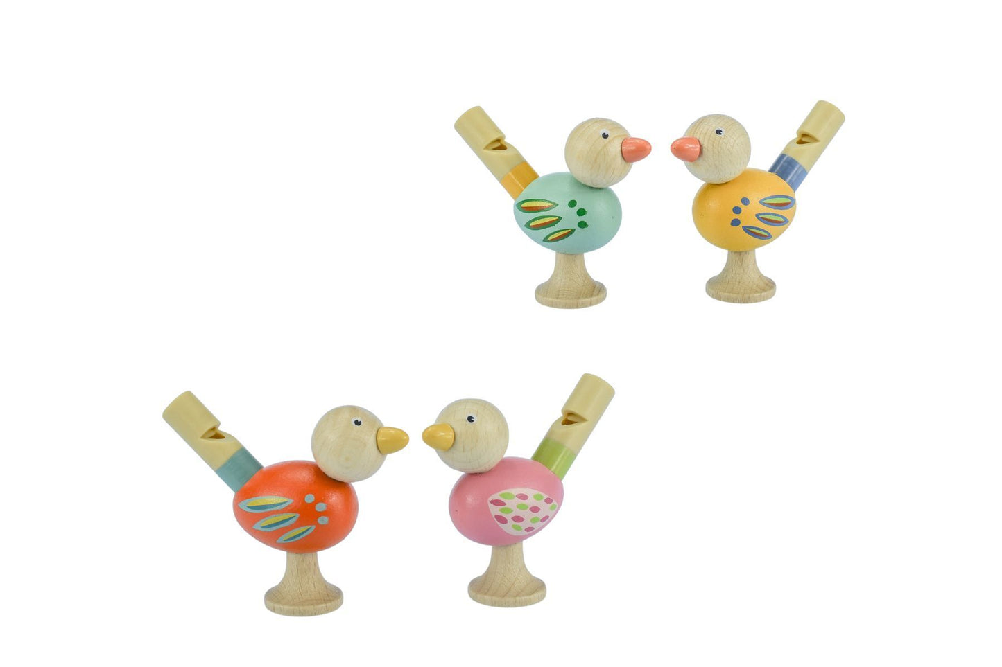 WOODEN BIRD WHISTLE SET OF 4