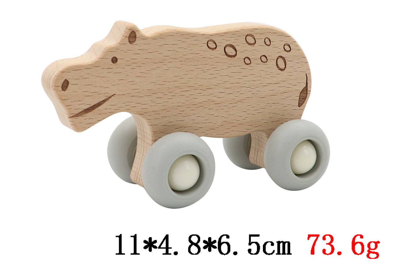 WOODEN HIPPOPOTAMUS WITH SILICONE WHEELS