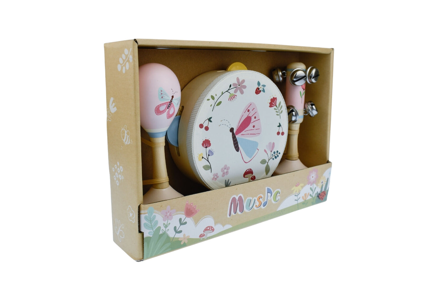 WOODEN SPRING INSECT BUTTERFLY MUSIC 3 PCS SET