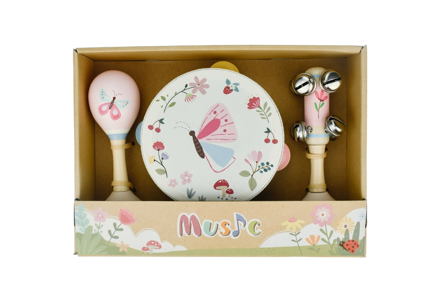 WOODEN SPRING INSECT BUTTERFLY MUSIC 3 PCS SET