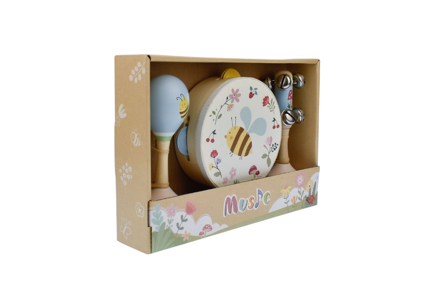 WOODEN SPRING INSECT BEE MUSIC 3 PC SET
