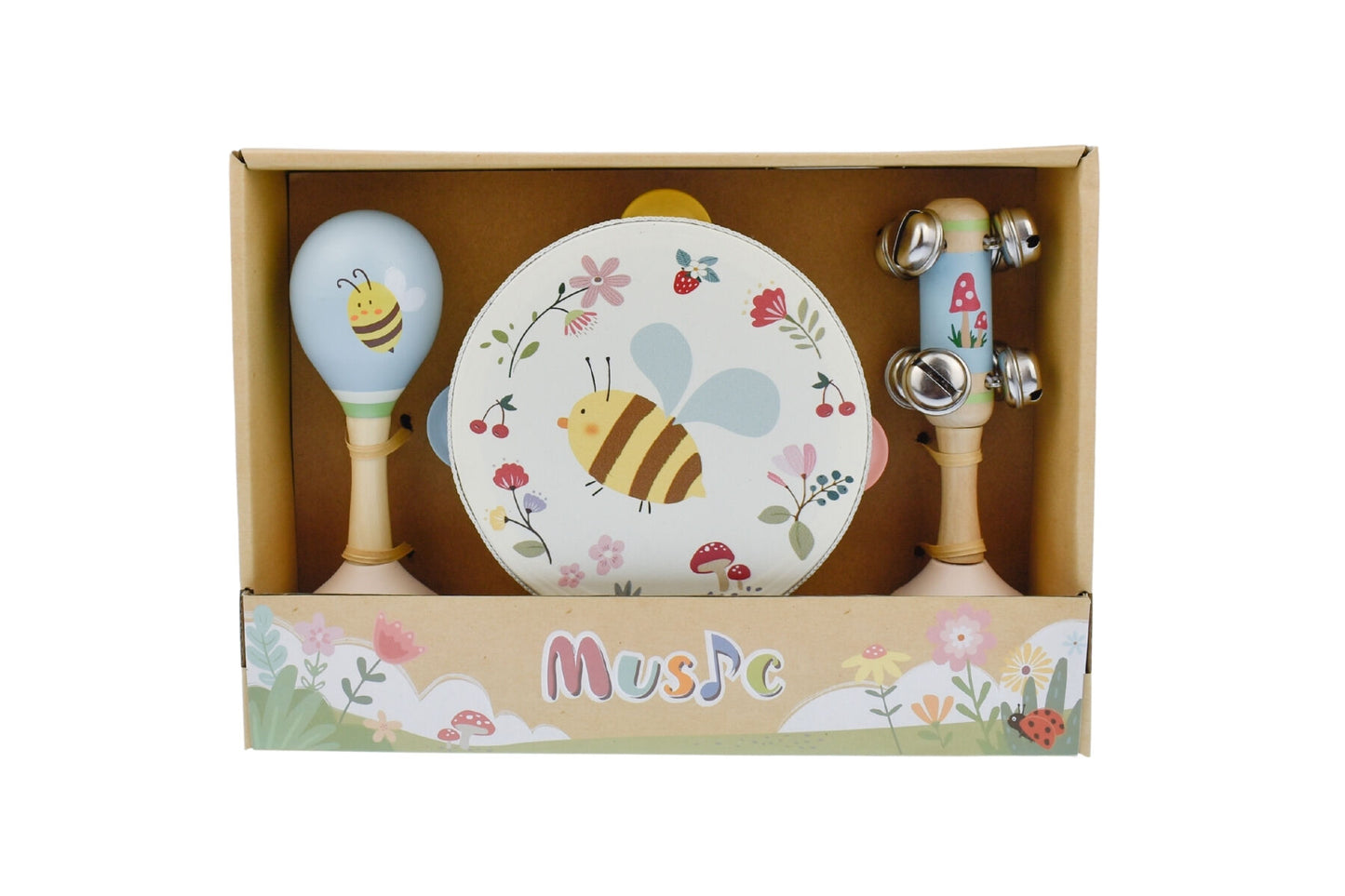 WOODEN SPRING INSECT BEE MUSIC 3 PCS SET