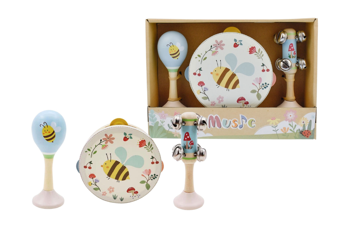 WOODEN SPRING INSECT BEE MUSIC 3 PCS SET