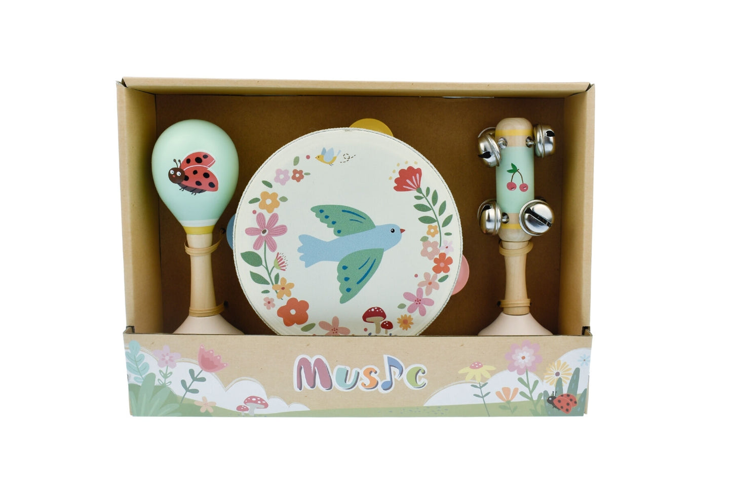 WOODEN SPRING INSECT BIRD MUSIC 3 PC SET