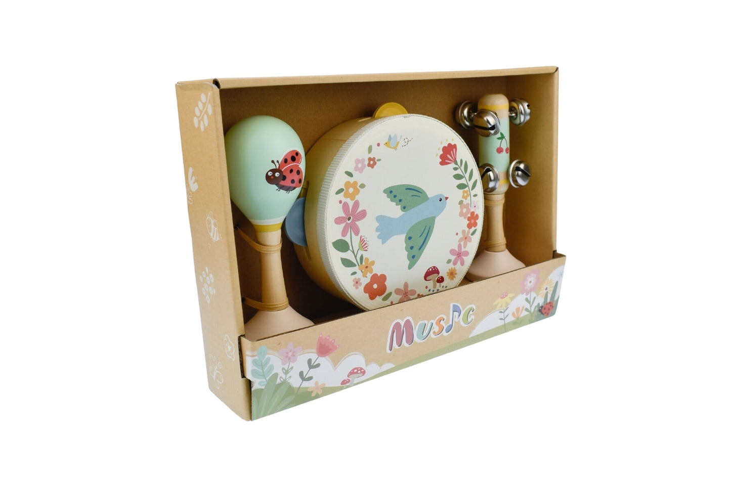 WOODEN SPRING INSECT BIRD MUSIC 3 PC SET