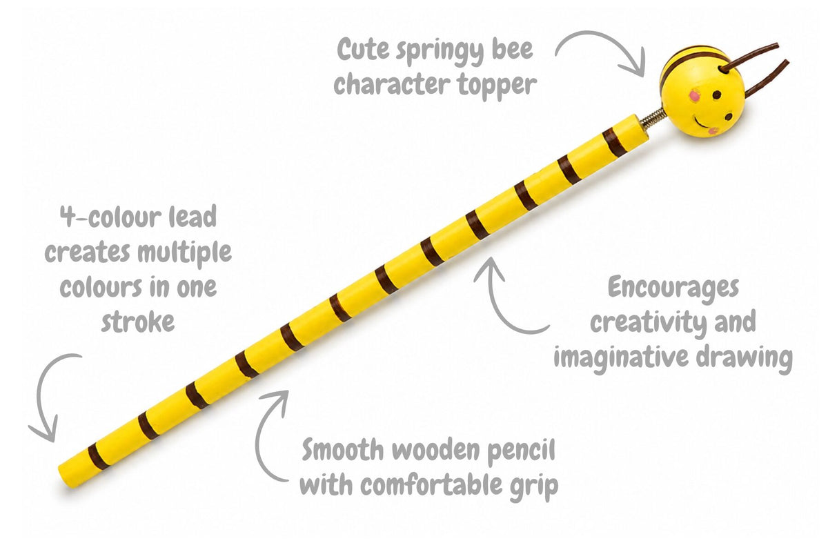 PRICE FOR FIVE WOODEN BEE MULTI COLOUR PENCIL