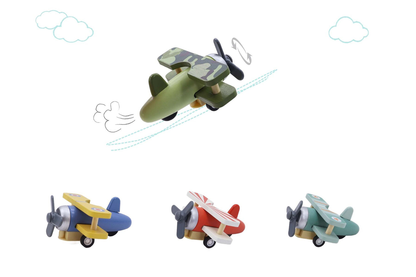 WOODEN PULL BACK GLIDER PLANE 4PC