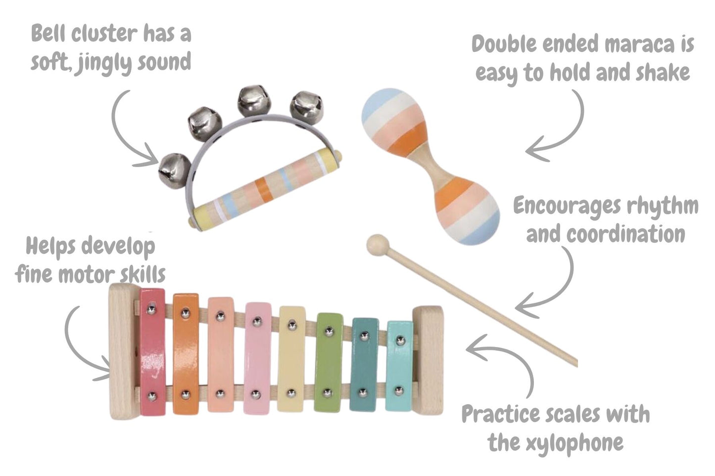 WOODEN MUSIC SET 3 PC XYLOPHONE SET ORANGE