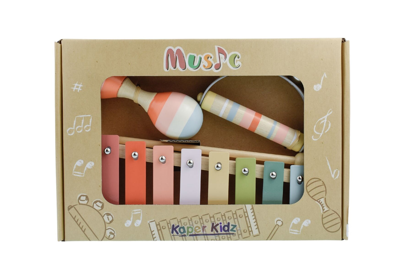 WOODEN MUSIC SET 3 PC XYLOPHONE SET ORANGE