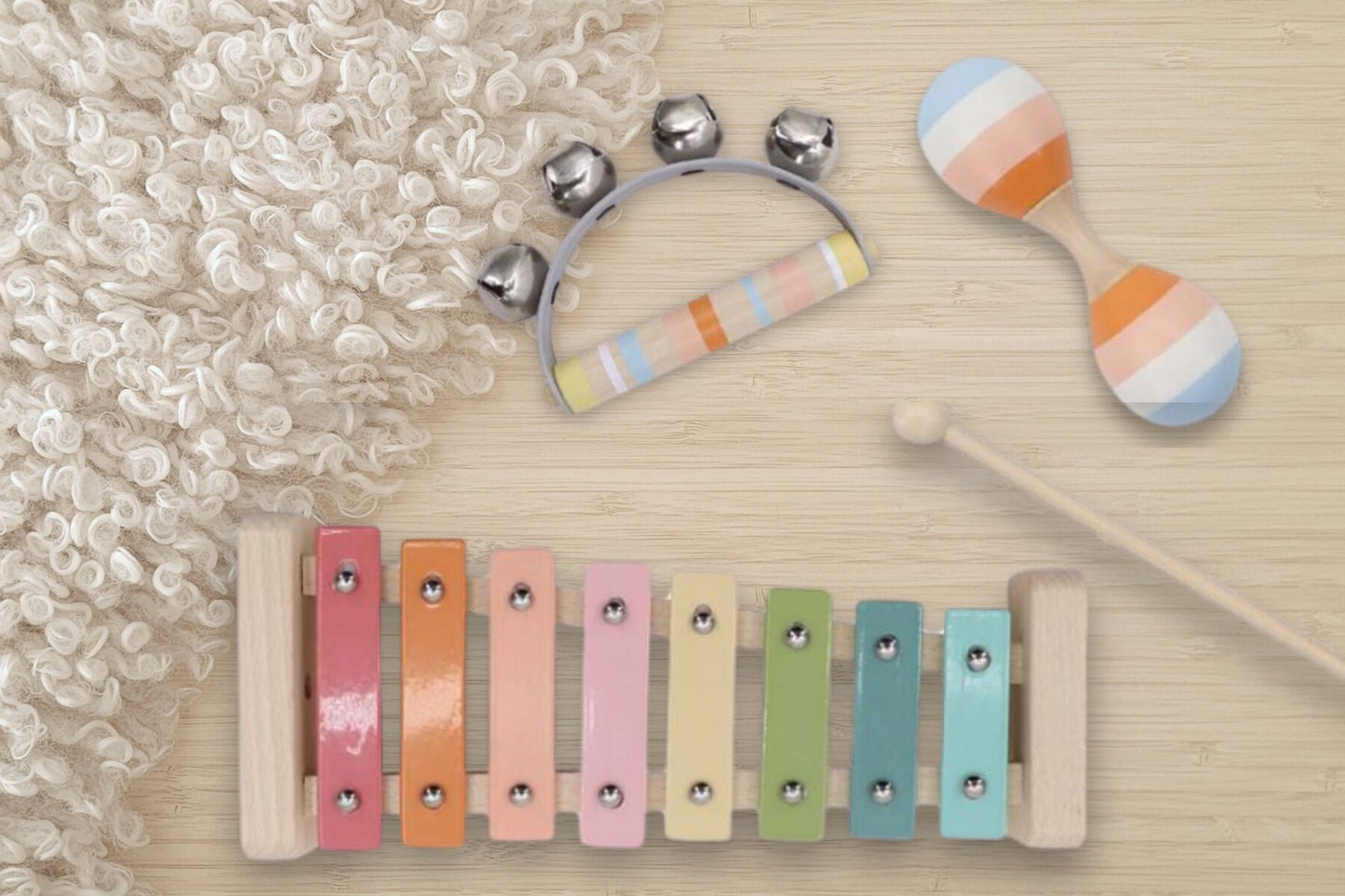 WOODEN MUSIC SET 3 PC XYLOPHONE SET ORANGE