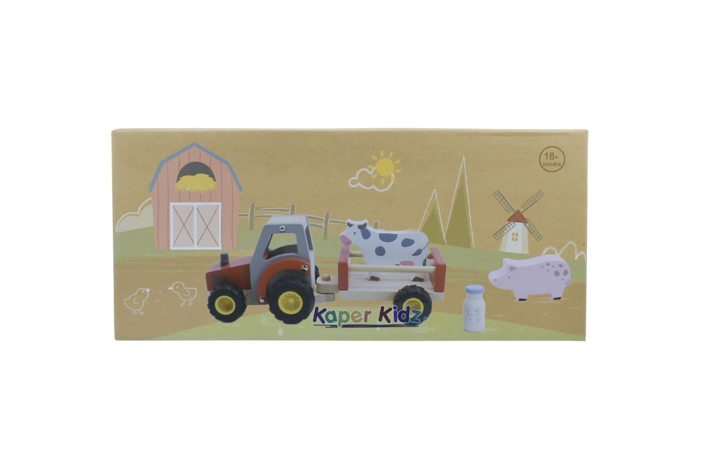 WOODEN TRACTOR WITH FARM ANIMAL RED