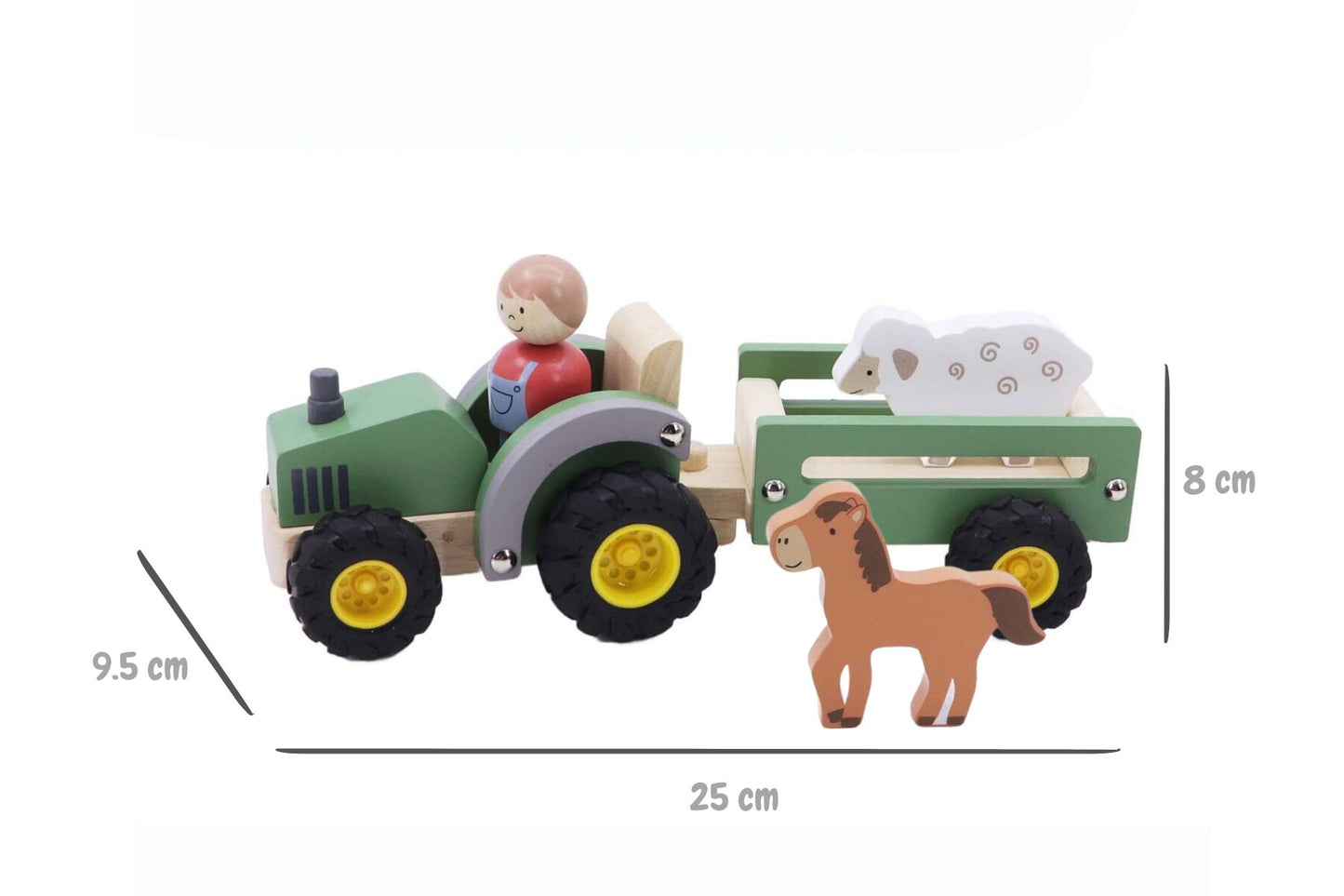 WOODEN TRACTOR WITH FARM ANIMAL GREEN