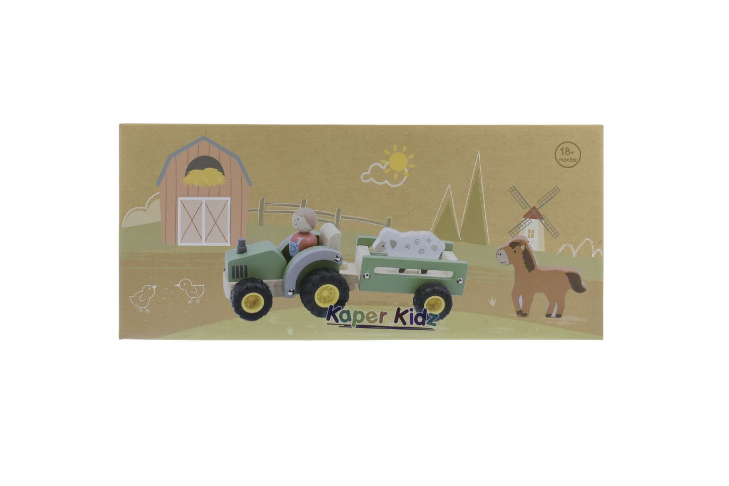WOODEN TRACTOR WITH FARM ANIMAL GREEN