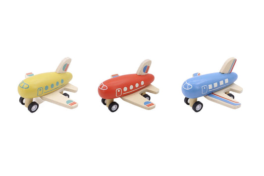 WOODEN PULL BACK AIRLINER 3PC