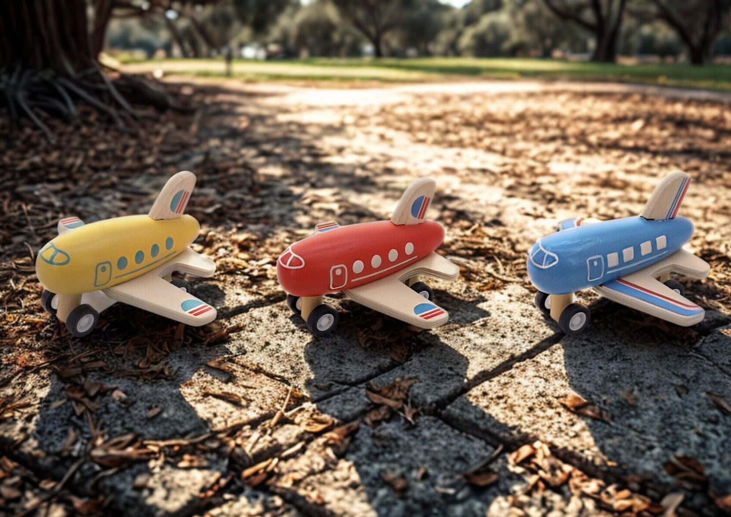 WOODEN PULL BACK AIRLINER 3PC