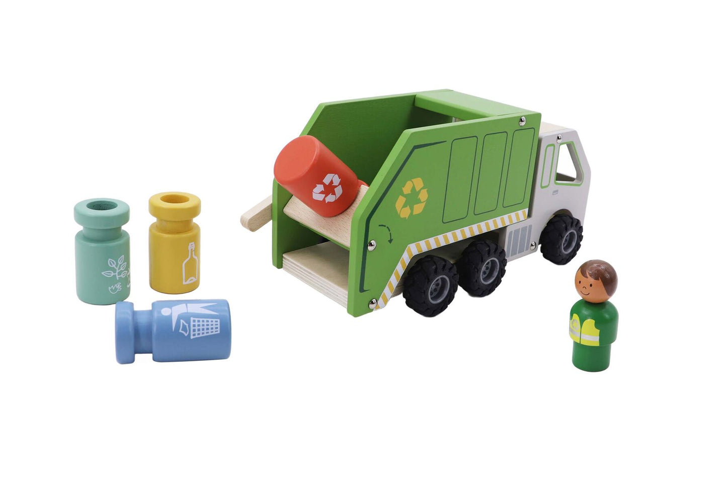 WOODEN RECYCLING GARBAGE TRUCK PLAYSET