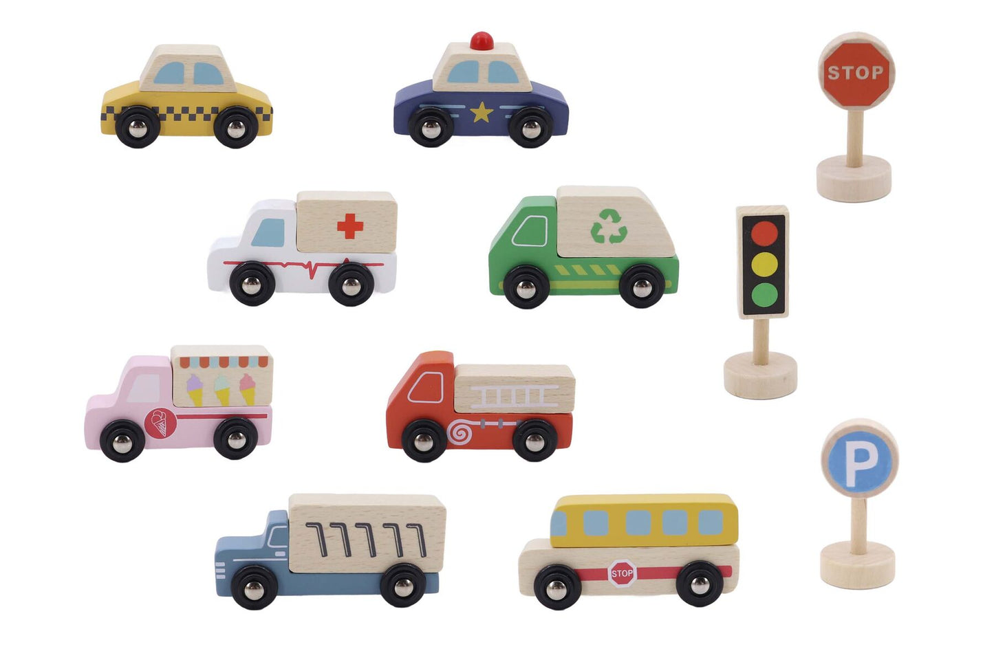 WOODEN BOX TRANSPORTATION & STREET SIGN SET